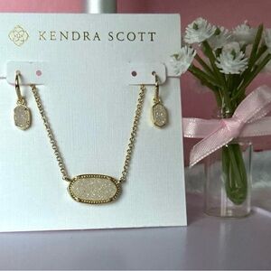Kendra Scott Elisa Set Drusy Stone Accent Necklace and Matching Small  Earrings